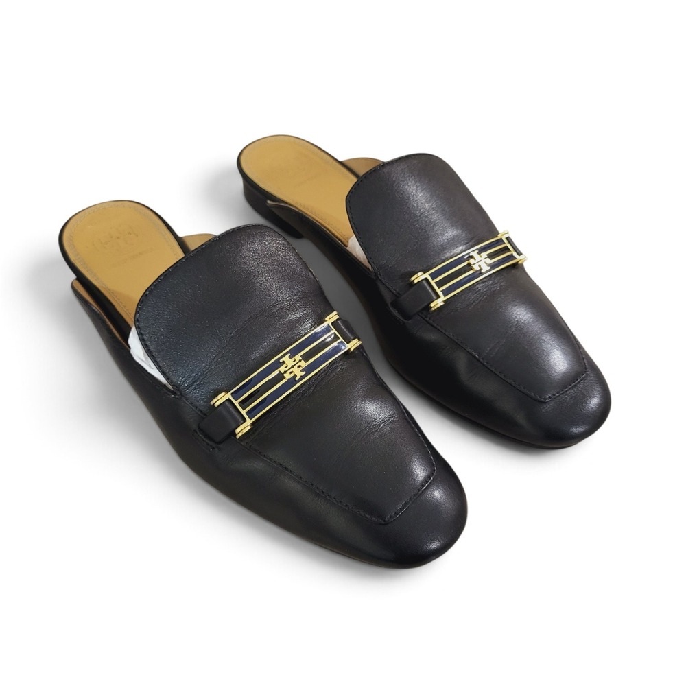 Tory Burch Womens 7.5 Amelia Leather Loafers Mules Quiet Luxury Old Money Black